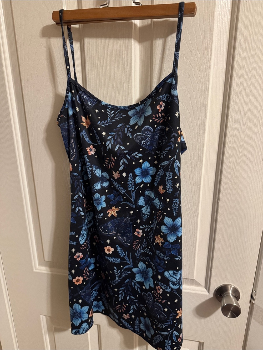 Floral Navy Blue Slip Dress with Spaghetti Straps